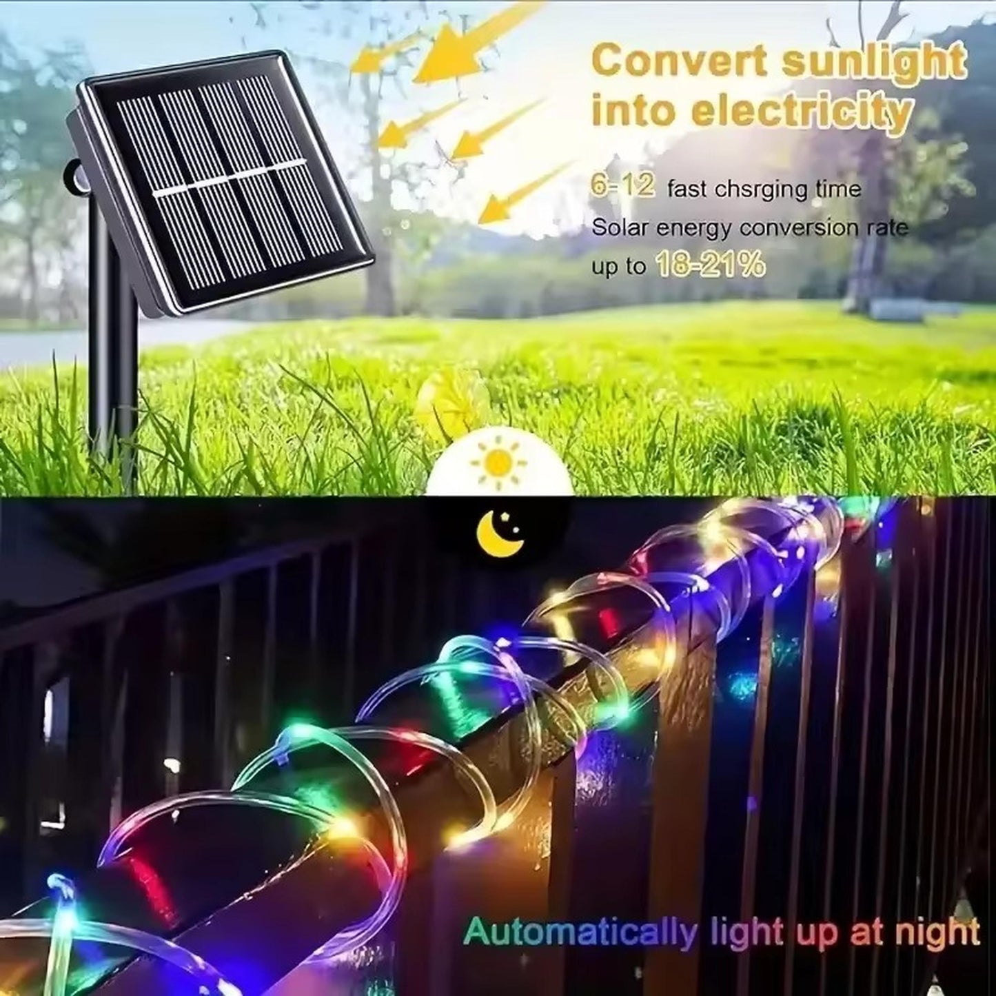 Solar Rope Tube LED Lights – Waterproof 8 Modes String Lights for Outdoor Garden, Christmas & Holiday Decoration