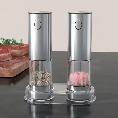 Rechargeable Electric Salt & Pepper Grinder – Adjustable Coarseness, LED Light, Stainless Steel Mill