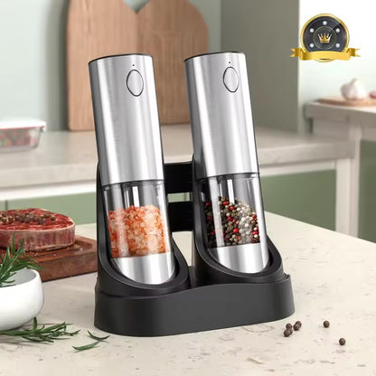 Rechargeable Electric Salt & Pepper Grinder – Adjustable Coarseness, LED Light, Stainless Steel Mill