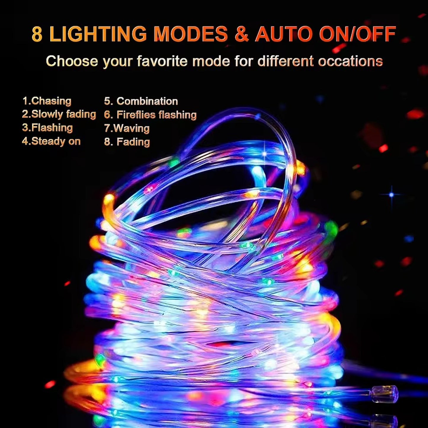 Solar Rope Tube LED Lights – Waterproof 8 Modes String Lights for Outdoor Garden, Christmas & Holiday Decoration