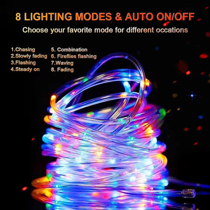 Solar Rope Tube LED Lights – Waterproof 8 Modes String Lights for Outdoor Garden, Christmas & Holiday Decoration