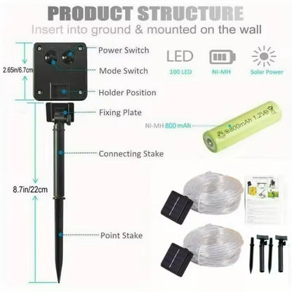 Solar Rope Tube LED Lights – Waterproof 8 Modes String Lights for Outdoor Garden, Christmas & Holiday Decoration